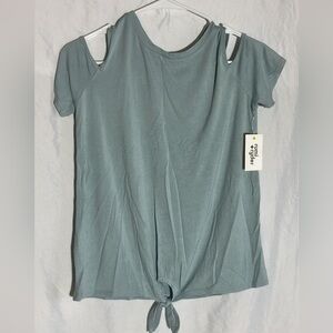 Stylish Teal Tie-Front Short Sleeve Top